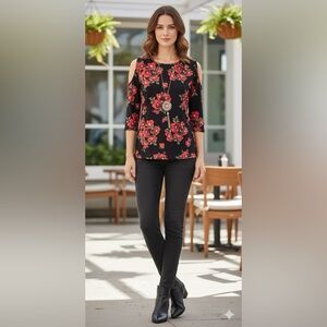 Pinc Off Shoulder Blouses Floral Pattern Print size Large Cold Shoulder Tops